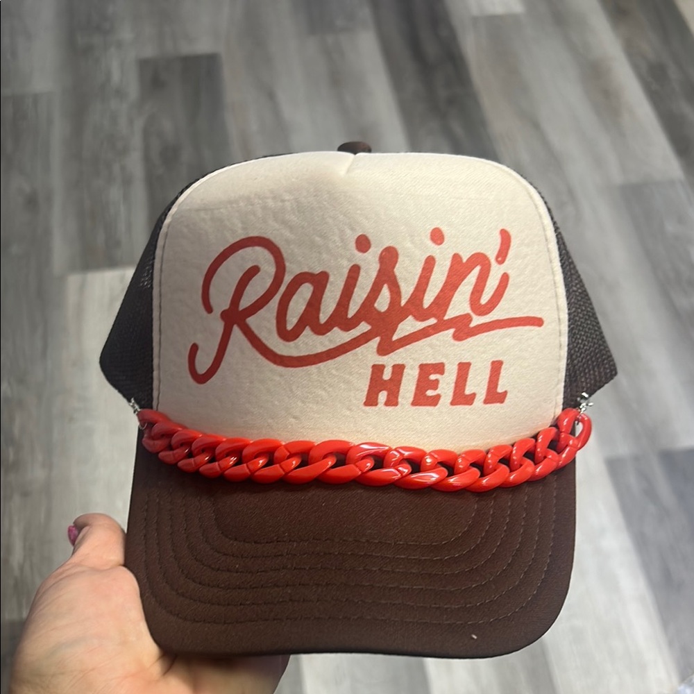 OTTO Brown and Cream Trucker Hat with Red Accent